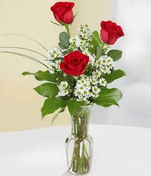 3 Red Roses Vased